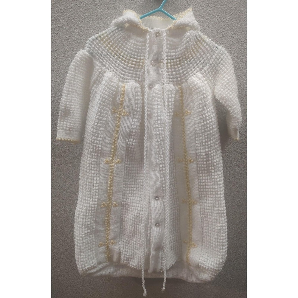 Vtg Nordstrom Creamy White Yellow Car Seat Hooded Baby Sack Christening D4